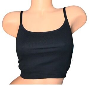GapBody Cotton Rib Crop Cami Black Small Shelf Bra Ribbed Tank Top NWT